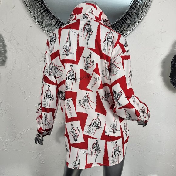 NWOT~$89~KARL LAGERFELD~S/M/L~OVERSIZED RED WHITE BLACK BLOUSE SHIRT TOP - Picture 13 of 16